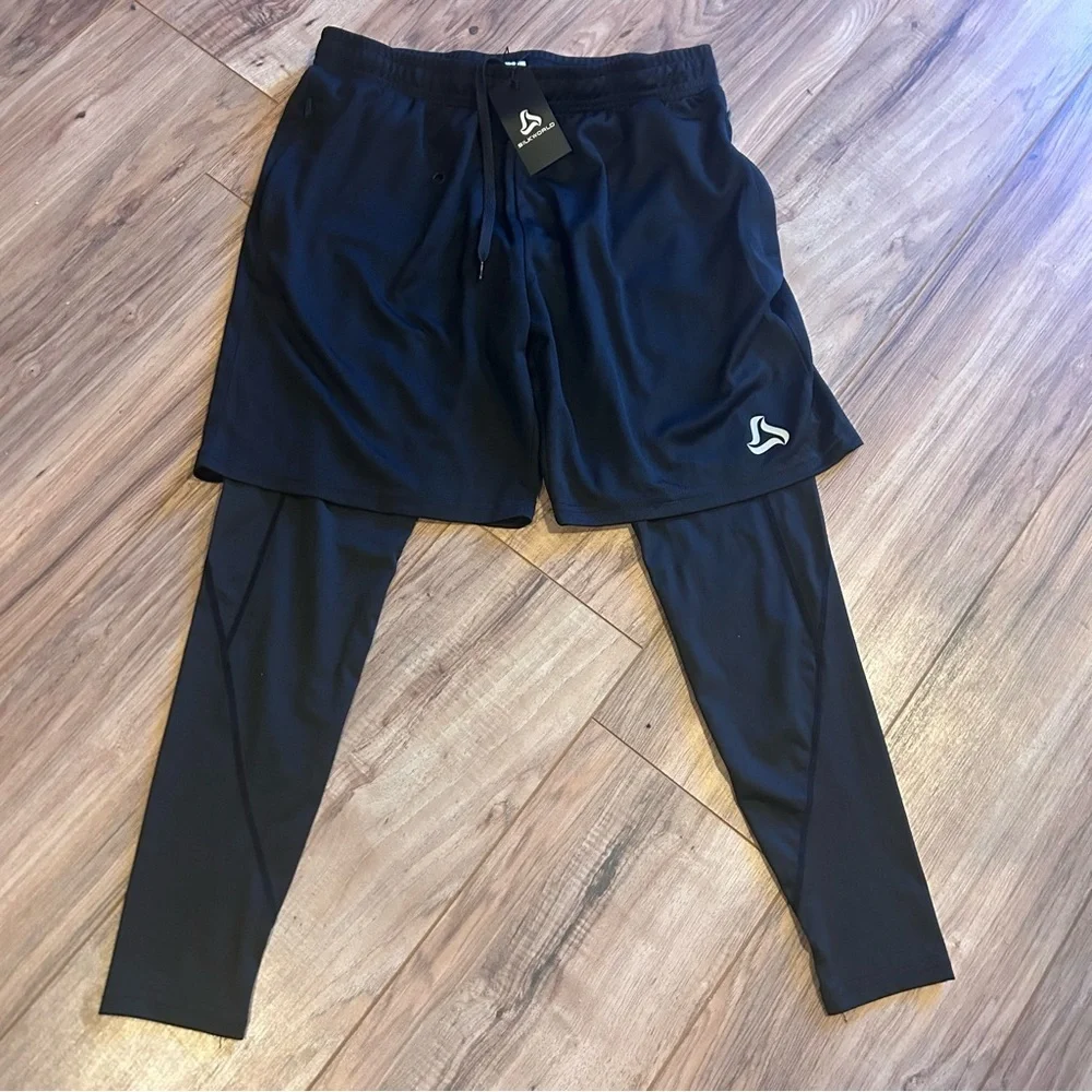 2-in-1 Athletic Shorts with Compression Liner Leggings Black Men’s Small NWT
